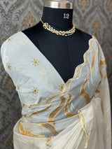 Mul chanderi embriodery saree with scalloped borders MCBS654