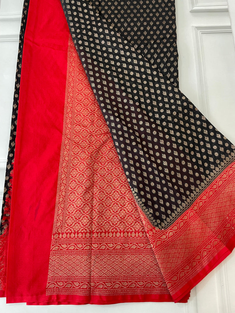 Banarasi viscose Georgette saree MKGS668 Black & Red