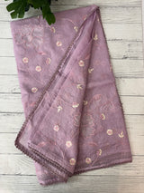 Soft kota silk saree with embriodery and organza applique work  MS14509 Lavender