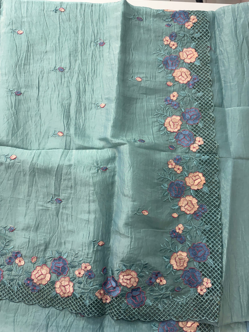 Crush Organza cutwork & embroidery saree MS7544