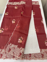 Soft crush Organza saree with embroidery and applique work MS14764 DustyMaroon