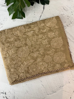 Malai chanderi saree with embroidery work MSM890 Chiku