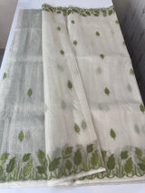 Tissue silk saree with zari checks and applique work  MSH105- Offwhite to Green