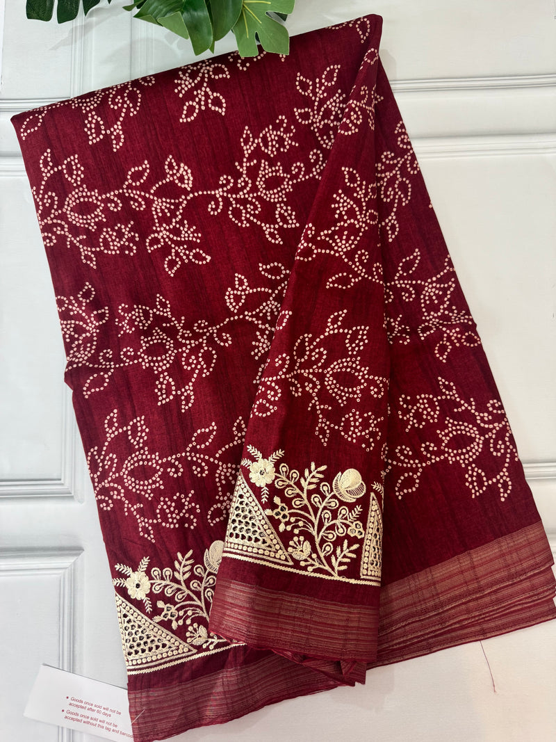 Blended Bandhani tussar silk saree with cutwork MTBF315