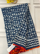 Pure mul cotton hand block printed saree SKSRMY