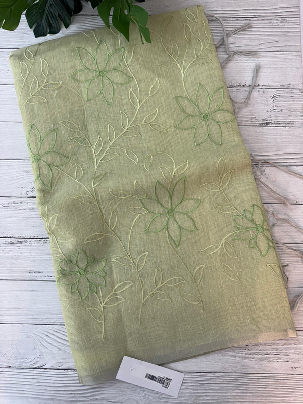 Tissue Linen Saree with embroidery MRS786- Pastel PistaGreen