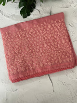 Soft kota checks saree with embroidery - MS7695 PeachPink