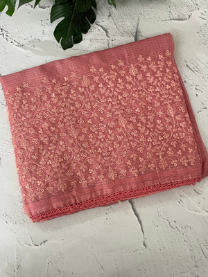 Soft kota checks saree with embroidery - MS7695 PeachPink