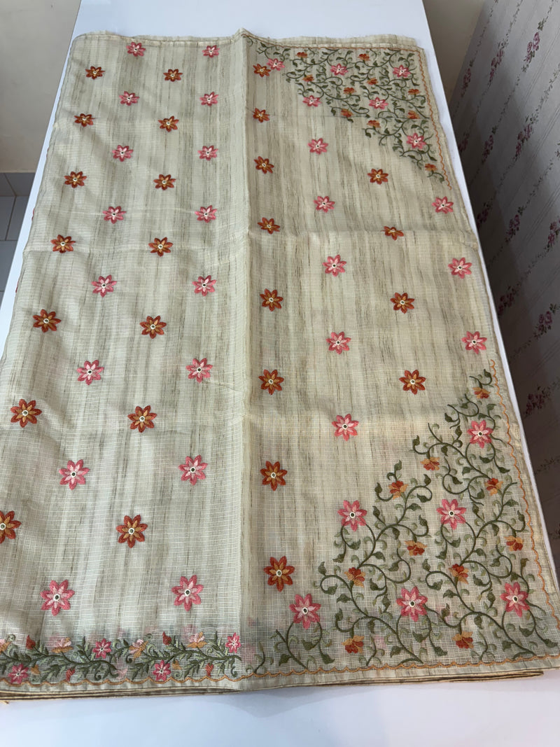 Soft kota silk saree with embroidery MSS678- Beige
