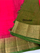 Jute silk sarees with contrast pallu & blouse MJL396 Pink to Green