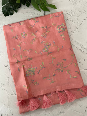 Tussar finish soft silk saree with thread embroidery MTS568 PeachPink