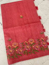 Art tussar saree with embroidery MST677