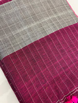 Linen checks saree with zari border MLS9788