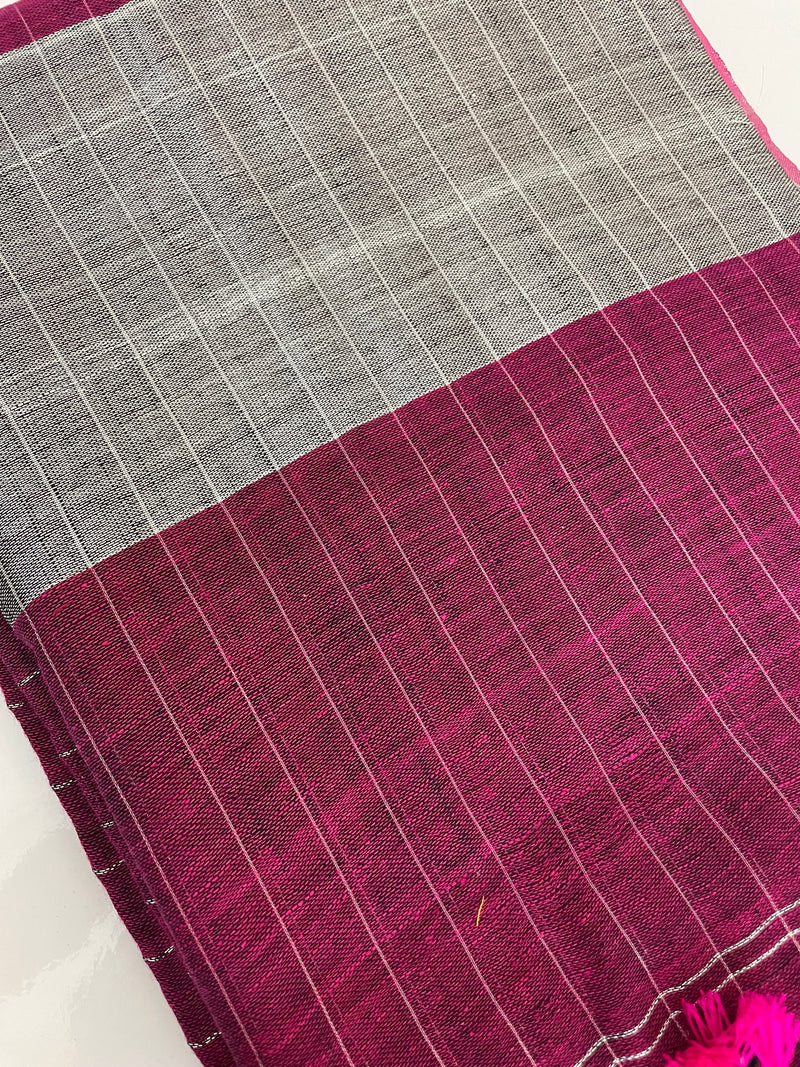 Linen checks saree with zari border MLS9788
