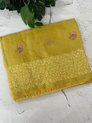 Kota checks embriodery saree MS7689 MustardYellow