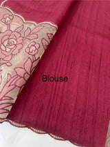 Blended tussar saree with organza applique applique borders MTSS452