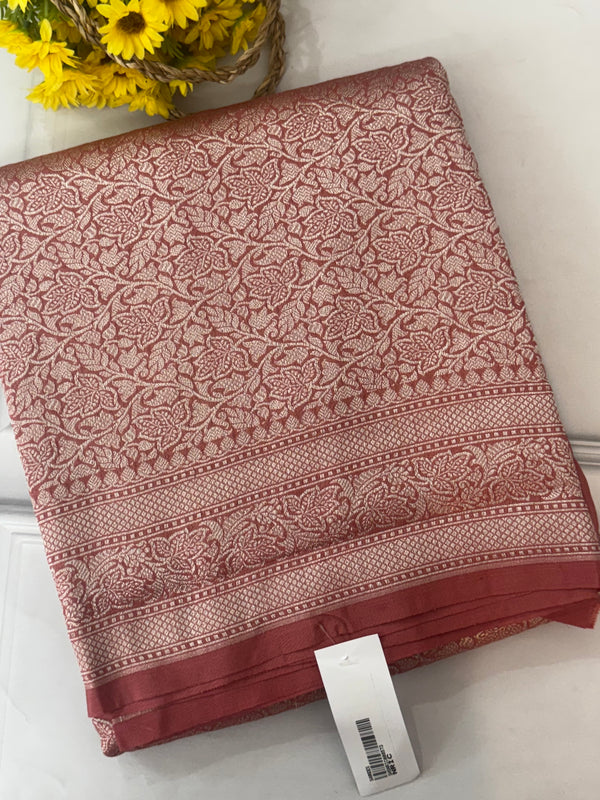 Banarasi semi katan saree in silver zari SHSNRIC