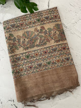 Madhubani Printed Semi tussar silk saree with Kanta work MBT6877 (3)