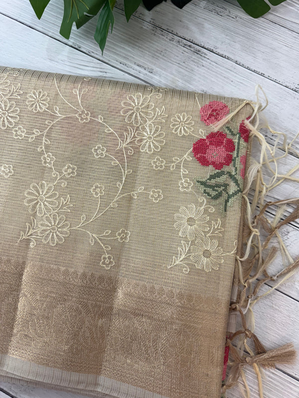 Tissue Silk embriodery saree MS49892