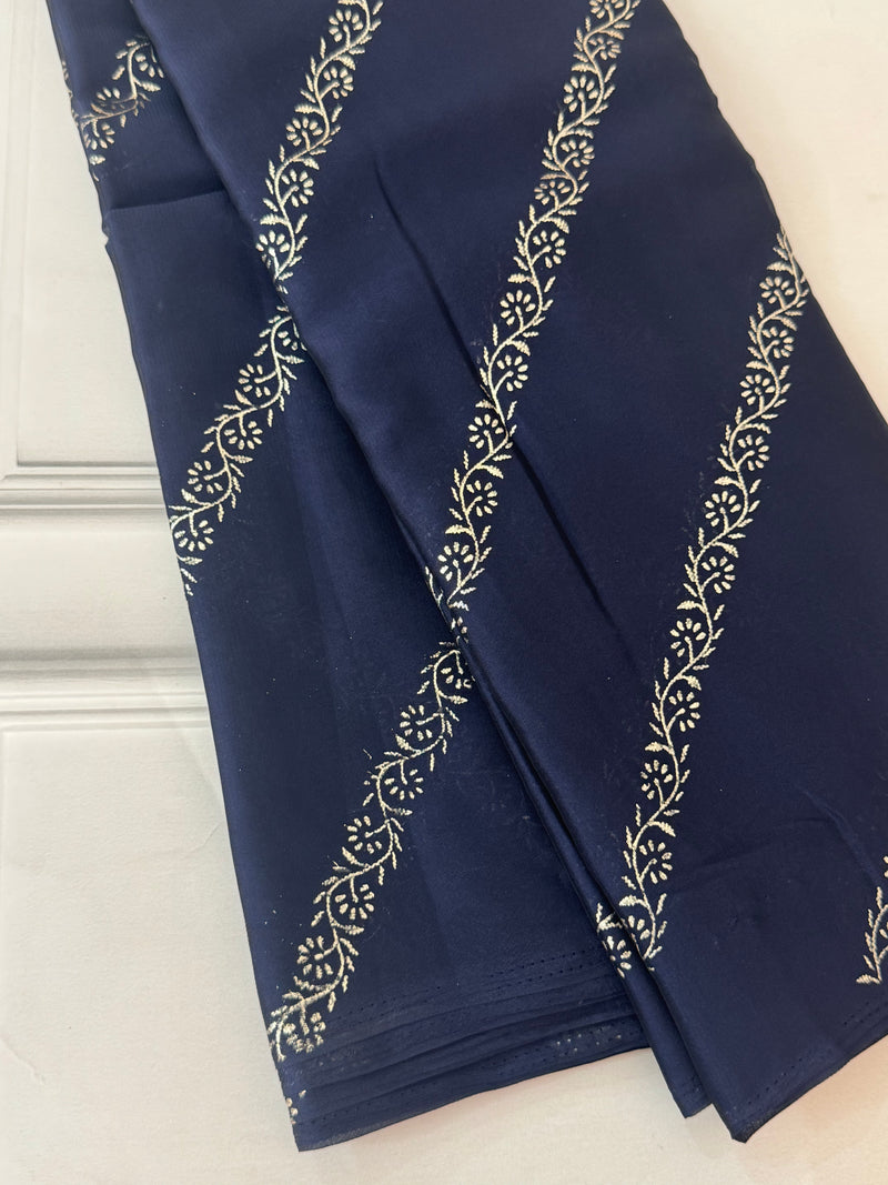 Georgette saree with foil prints MS1212- NavyBlue