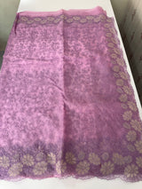 Semi Soft Organza saree with thread work and applique borders - MCW666 Lavender