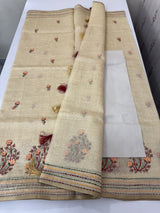 Semi chanderi saree kanta embriodery MSF590 - Cream