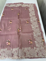 Soft crush Organza saree with embroidery and applique work MS14764 DuskyOnion