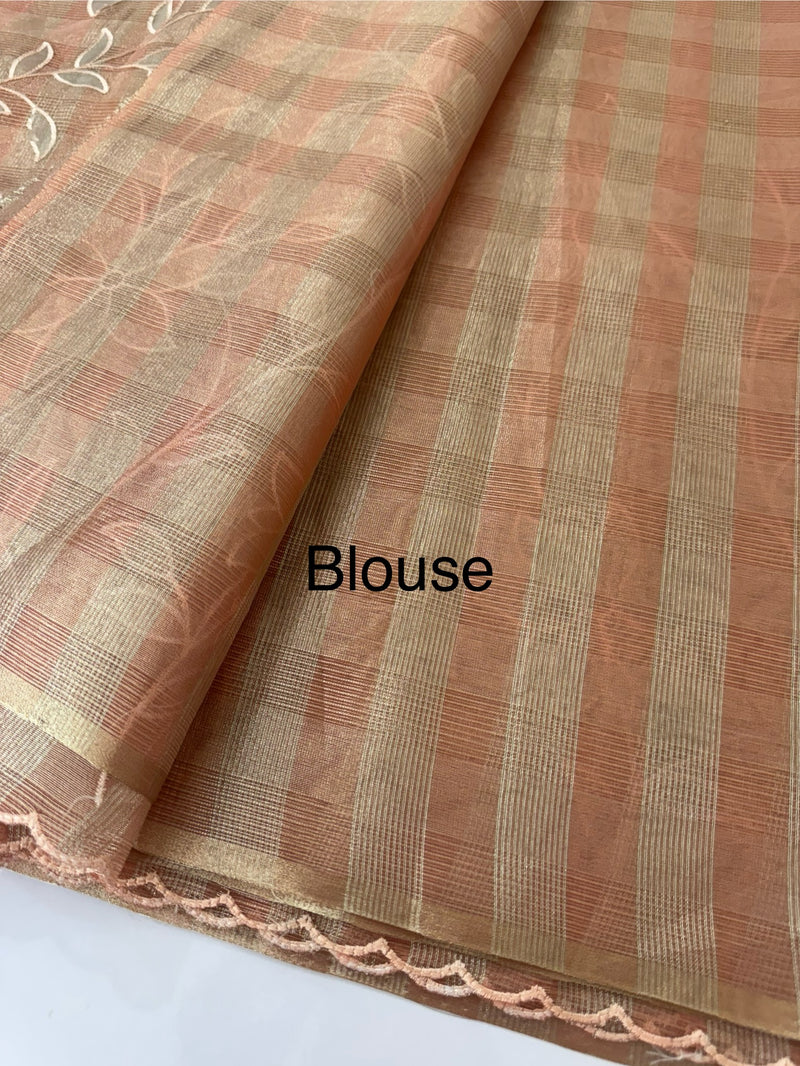 Tissue Silk applique work saree MSH133 Design 2- Peach