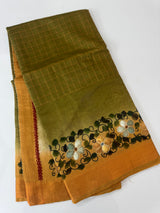 Checks Semi tussar saree with hand painting MS3432