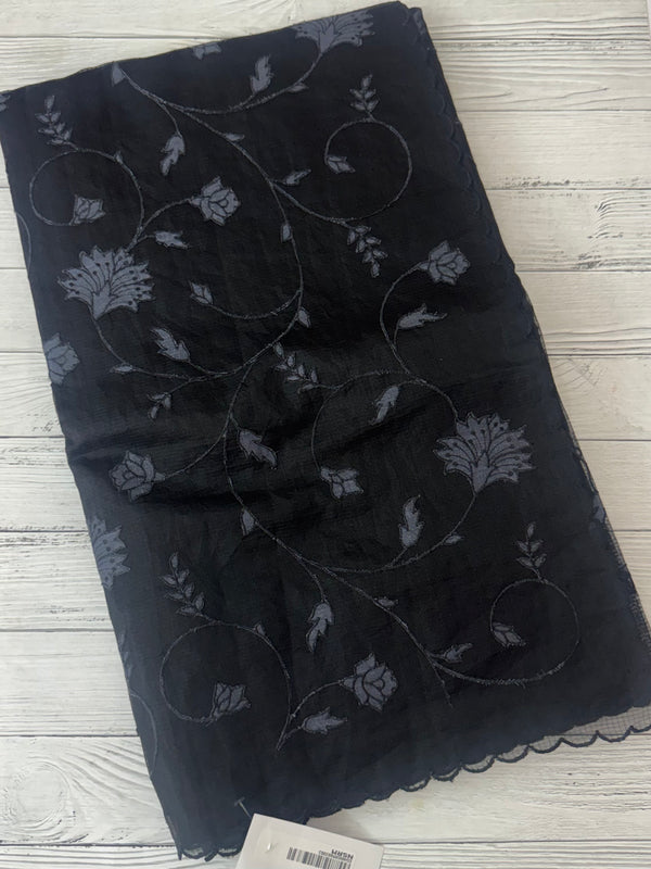 Kota silk cotton saree with applique work MS81788 - Black