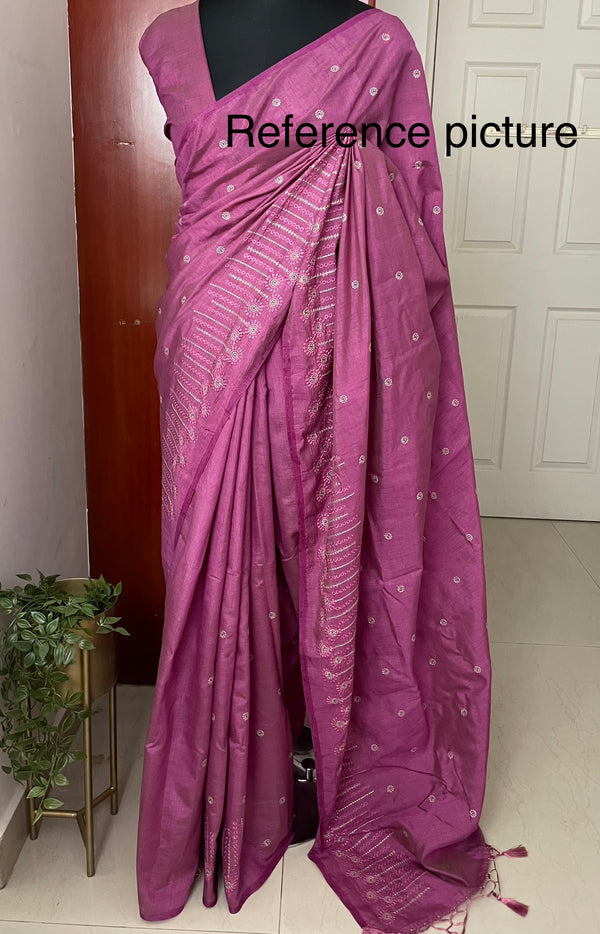 Semi tussar embroidery saree MTS896 NavyBlue