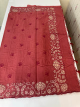 Mul chanderi tissue applique saree MSH151- CrimsonPink