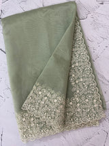 Glass organza saree with embroidery borders- MCW161 SageGreen