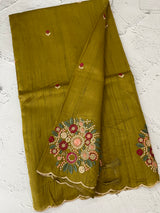 Blended art tussar silk saree with embroidery- MS1090 GreenyYellow