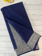 Crepe Banarasi viscose Georgette saree with brocade blouse MS953211- DarkBlue