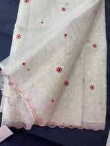 Soft organza saree with embroidery  MOS86  White & Red