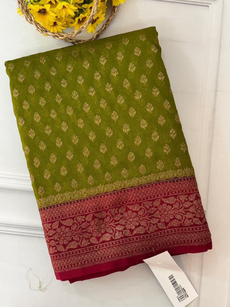Banarasi viscose Georgette saree MKGS611 - ParrotGreen to Maroon
