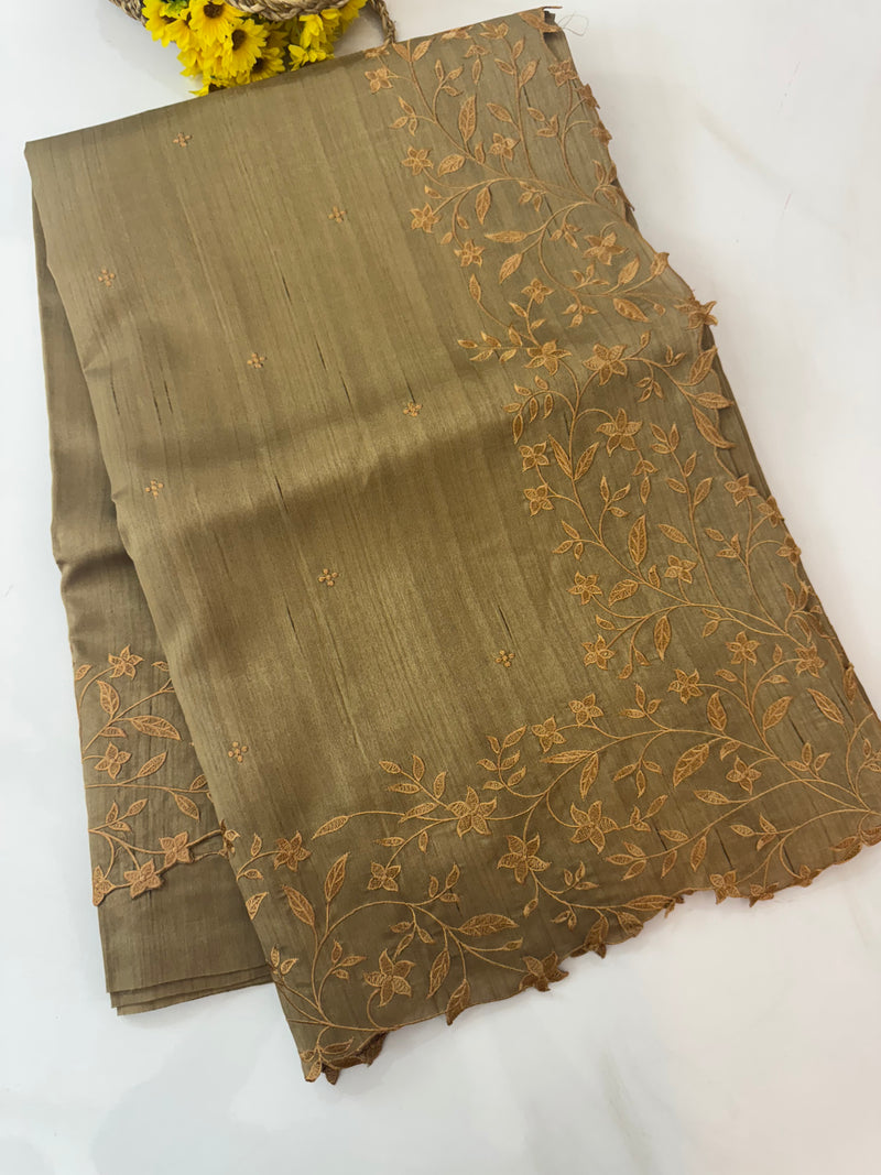 Blended matka tussar silk saree with embroidery - MS90654