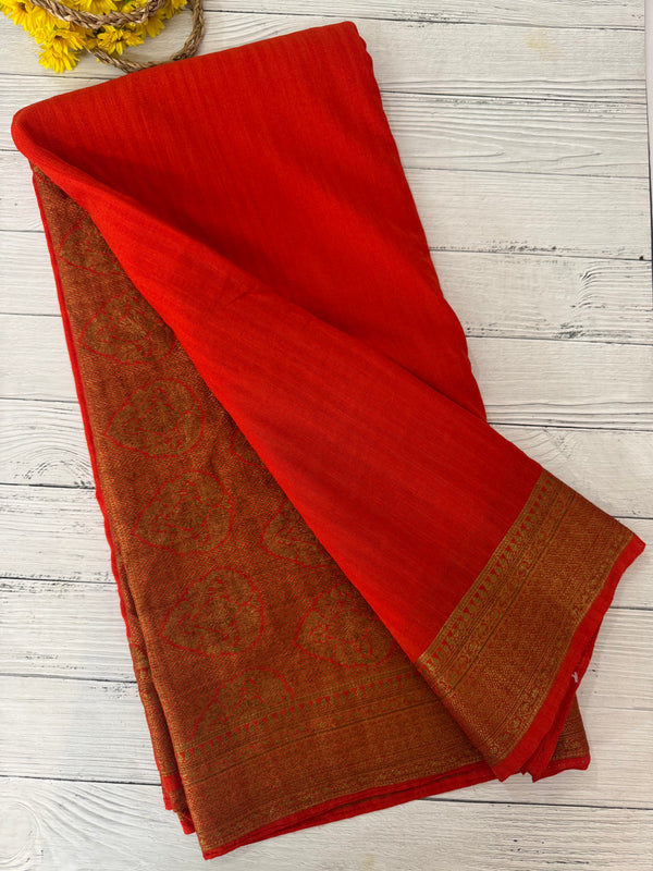 Crepe Banarasi viscose Georgette saree with brocade blouse MS953211- Burnt Orange