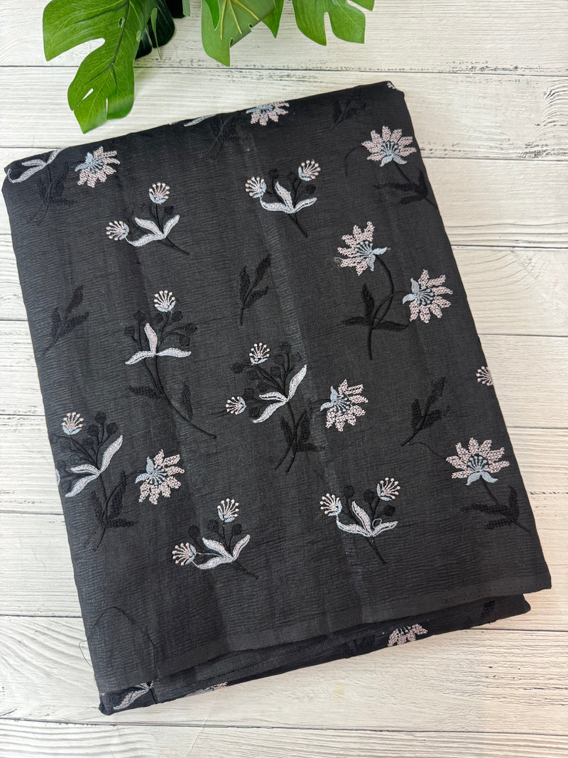 Crushed Blended tussar silk saree with embroidery- MSB7654 Black
