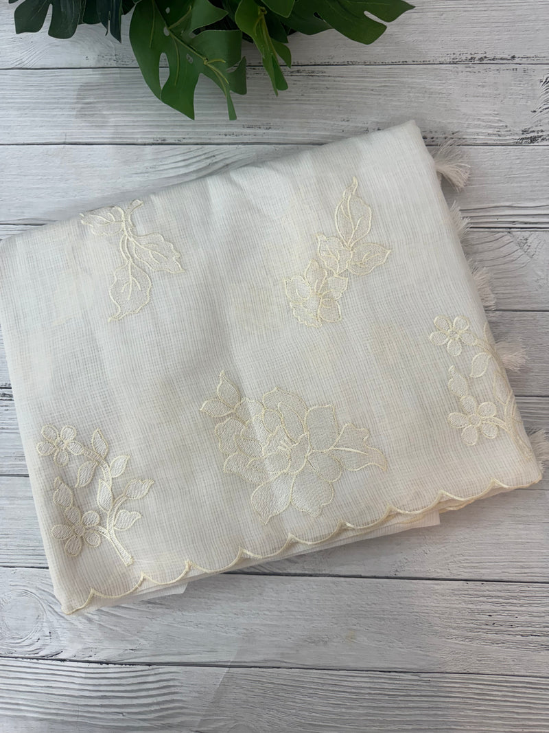 Silky kota embroidery saree  MSK890 Offwhite