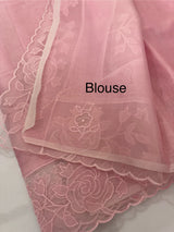 Viscose Organza saree with applique work-MSH101 Pink
