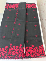 Moonga checks saree with applique work MS81789 - Black to Red