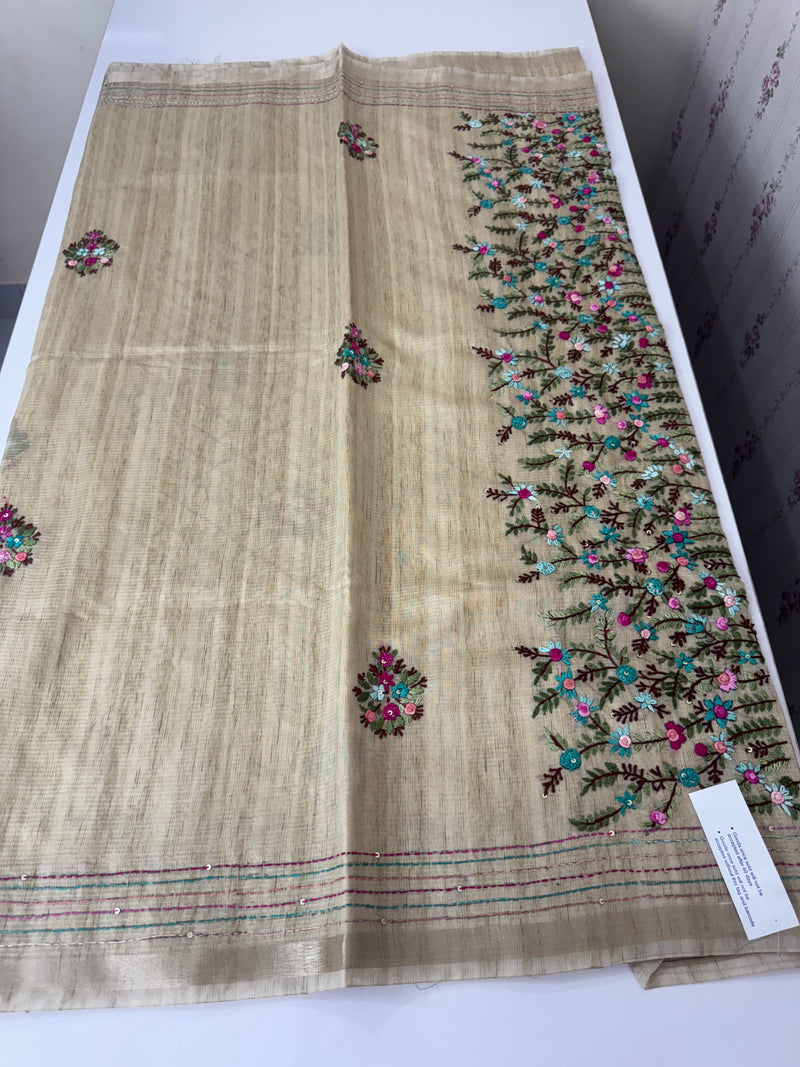 Handworked Blended tussar silk saree with handworked MS90543