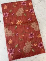 Blended tussar saree with applique work and embroidery MTSS451 DarkPeach