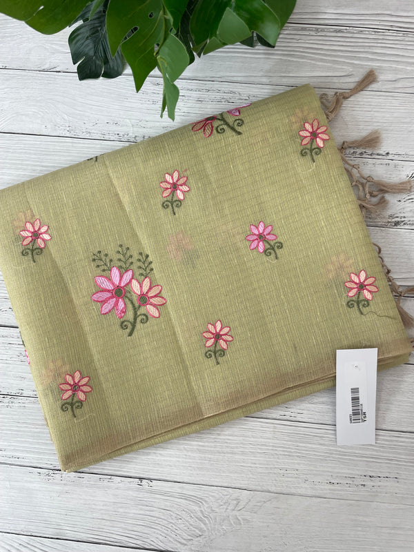 Tissue mix Soft silk saree with embroidery MS8189- PastelGreen
