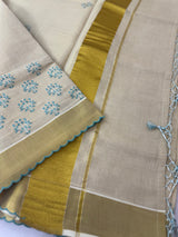 Kerala tissue cotton saree- MSK101- Blue