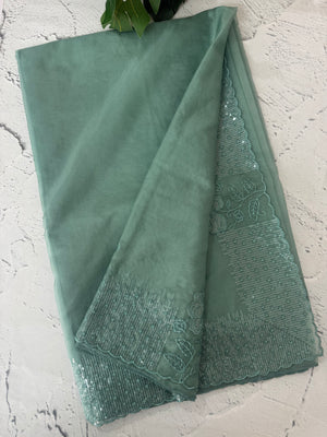 Semi Organza saree with applique and sequence borders - MCW699 DustyBlue