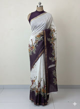 Semi tussar saree with hand painting, kanta embroidery and Pita work MS3433