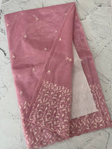 Glassy tissue organza saree with embroidery FKSF133- PastelPink